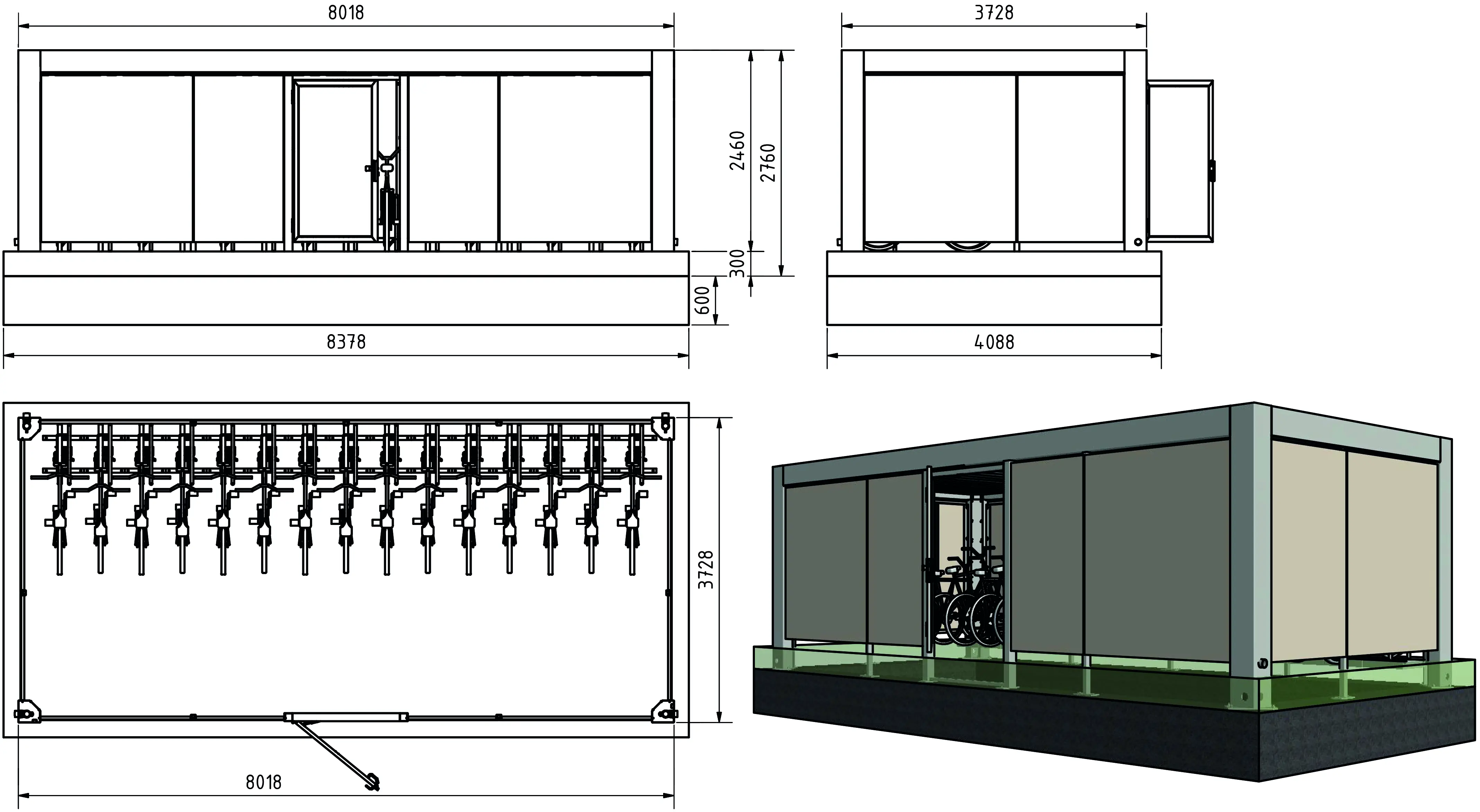 KUBUS 372 x 8,02m abschließbares Fahrradhaus